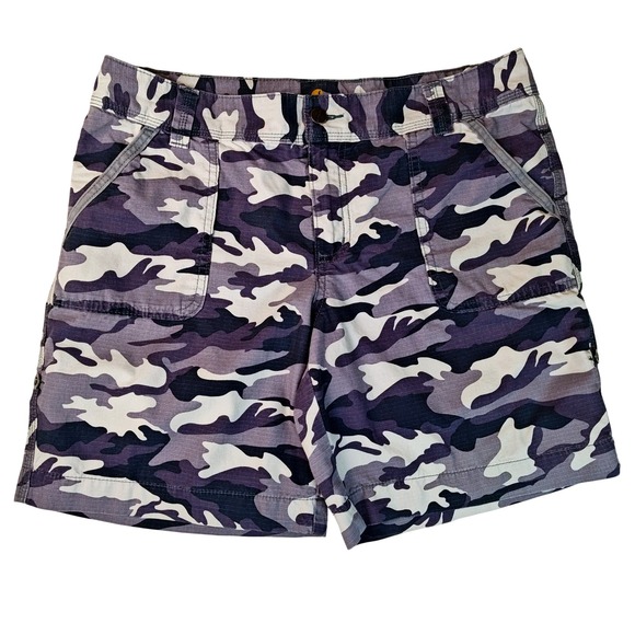 Carhartt Pants - Carhartt Womens Blue Camo Relaxed Fit Cargo Shorts Size 12 Ripstop